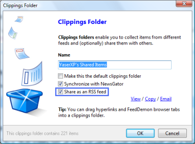 FeedDemon\'s Shared Clippings Folder