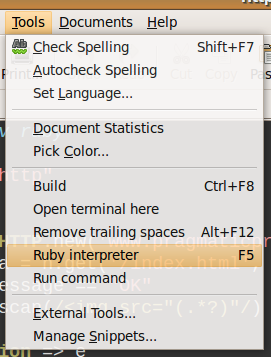 Ruby interpreter within External Tools
